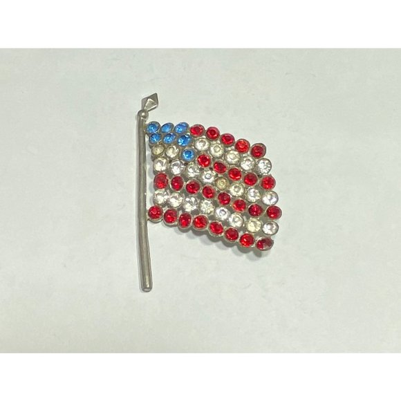 1940's Pot Metal USA American Flag Brooch Pin Multicolor Rhinestone Patriotic - Picture 5 of 7